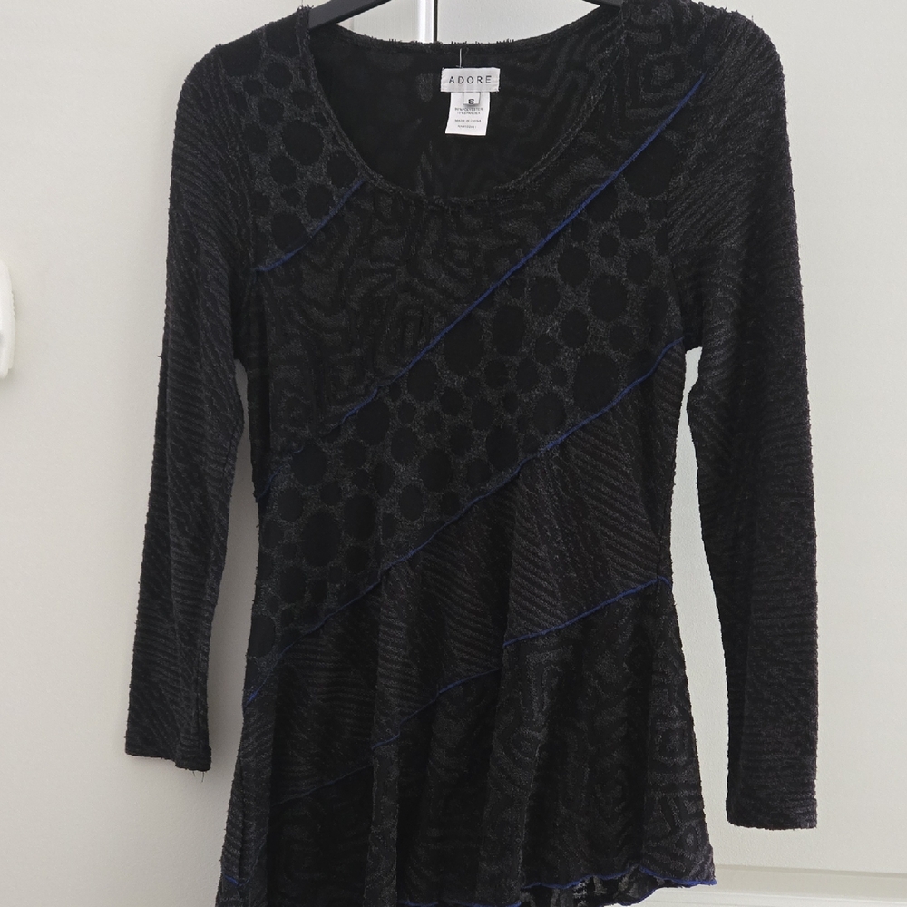 Adore Black Long-Sleeve Textured Women's Top